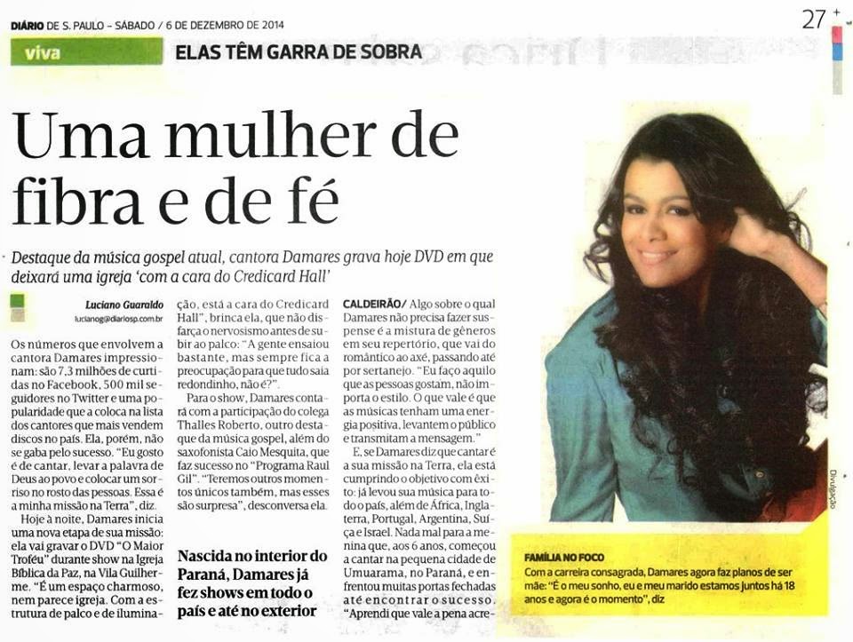 Damares é destaque no Diário de São Paulo