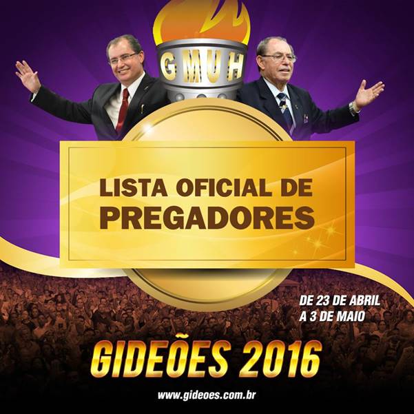 Confira a lista de Pregadores do Gideões 2016