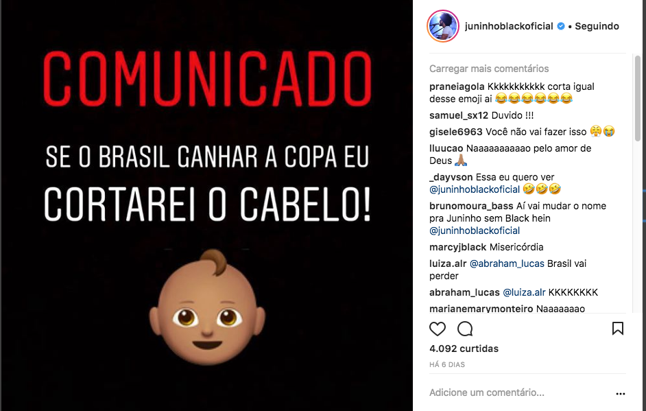 Post de Juninho Black no Instagram