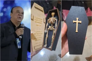 Caixão com caveira entregues a pastores da Quadrangular - @Reprodução