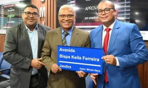 Da esquerda para a direita, pastores Jonatas Mendes, José Aelson Mendes Souza e vereador Michel Viana (Mobiliza). - Foto Reprodução