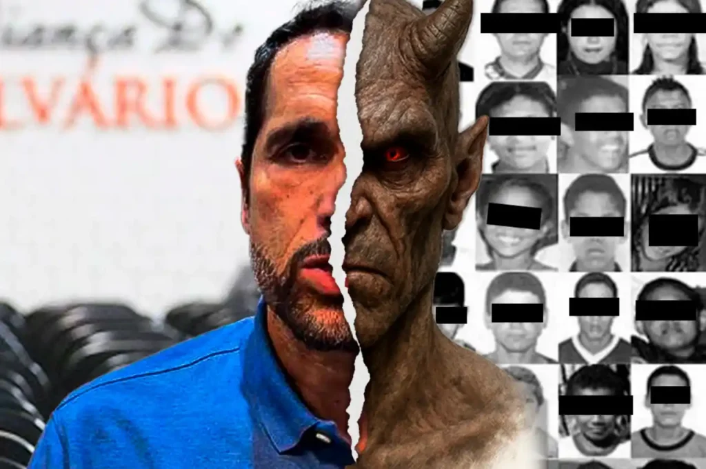 Pastor Paulo Júnior com rosto de demônio - Arte O Fuxico Gospel