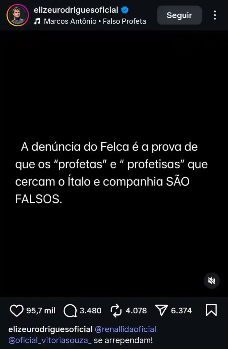 Post do pastor Elizeu