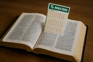 Biblia aberta com um bilhete da Mega Sena dentro - @Reprodução