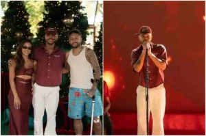 Cantor gospel Jessé Aguiar posa com Neymar e participa de apresentação ao vivo no especial de Natal