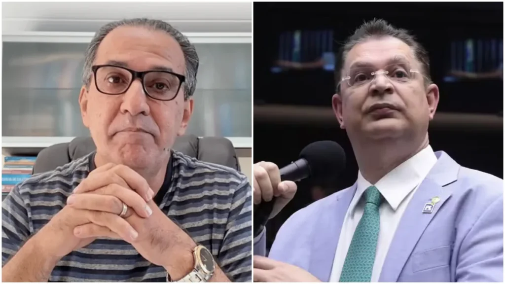 pastor silas malafaia e deputado sostenes cavalcante aparecem em montagem associada a debate politico nacional