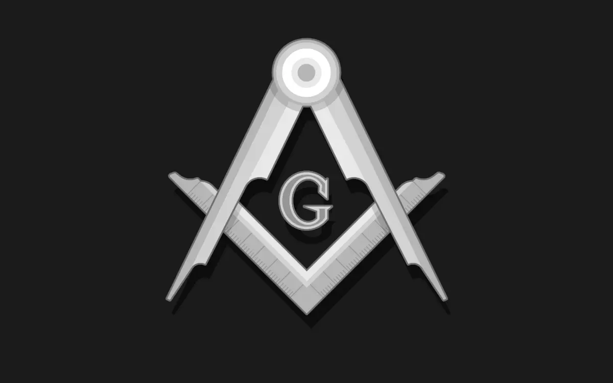 Símbolo da maçonaria com esquadro e compasso sobre fundo escuro representando a ordem maçônica