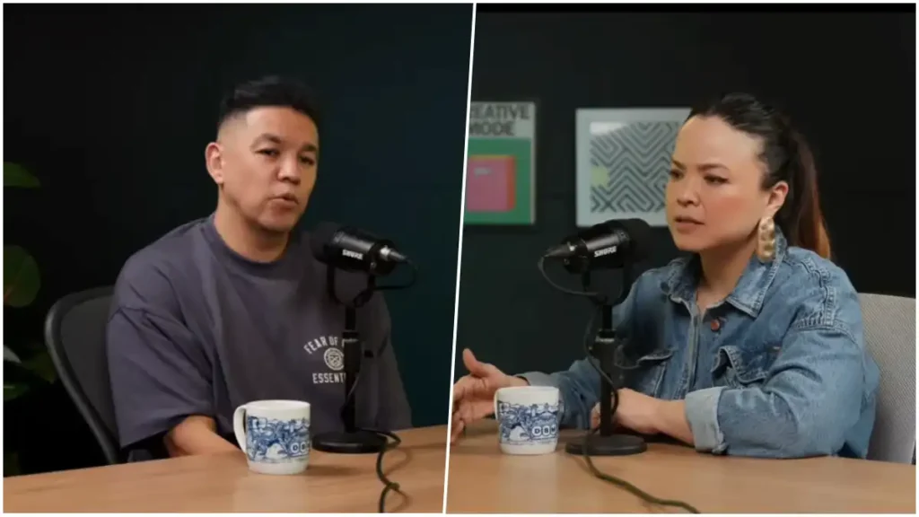 Teo Hayashi e Zoé Hayashi participam de podcast comentando sobre Lucas Hayashi em estúdio de gravação