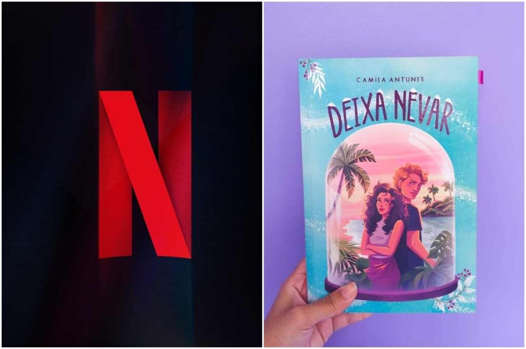 Netflix ao lado da capa do livro Deixa Nevar, de Camila Antunes.