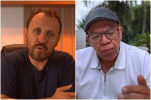 Pastores Rodrigo Mocellin e Josué Gonçalves falando em vídeos separados sobre temas cristãos.