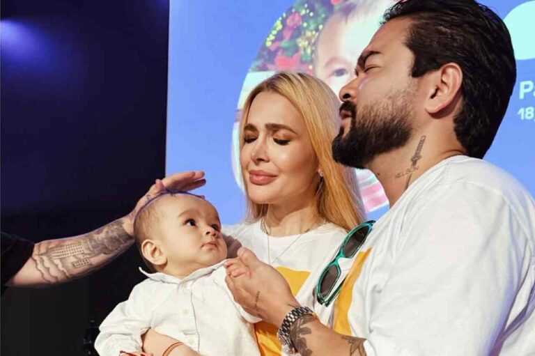 Yudi Tamashiro e Mila Braga consagra filho durante culto em São Paulo