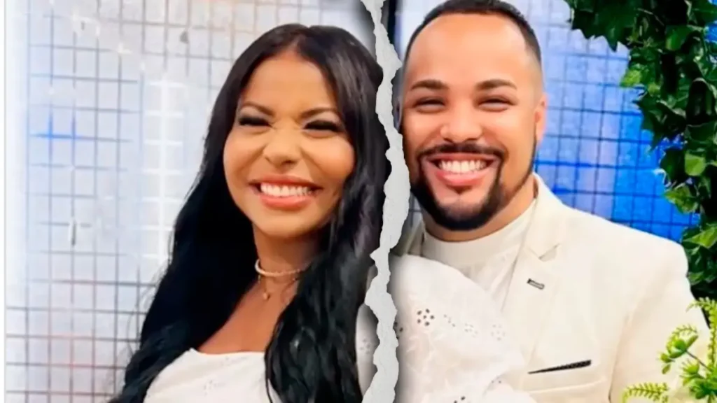 pastora elizangela terra e pastor tonei ferreira em montagem com imagem dividida simbolizando separacao