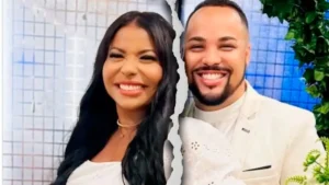 pastora elizangela terra e pastor tonei ferreira em montagem com imagem dividida simbolizando separacao