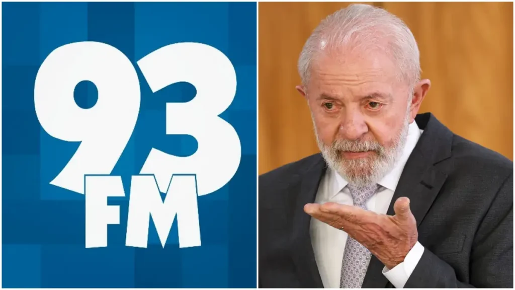 logo da radio 93 fm ao lado do presidente lula durante repercussao de declaracoes em pauta nacional