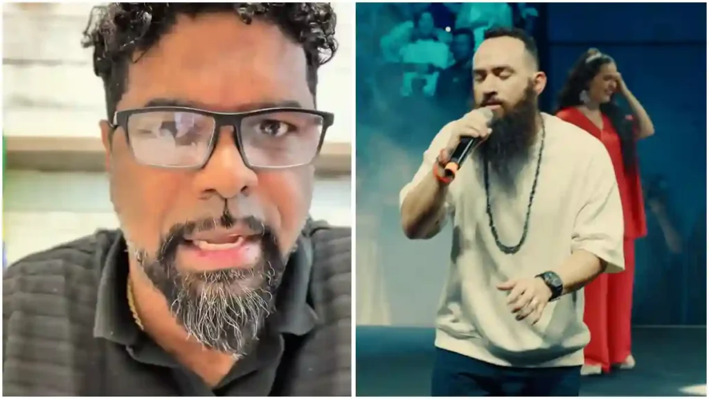 Montagem mostra Wesley Ros em close usando óculos e, ao lado, cena de show/clipe com cantor barbado ao microfone e mulher de vermelho ao fundo.