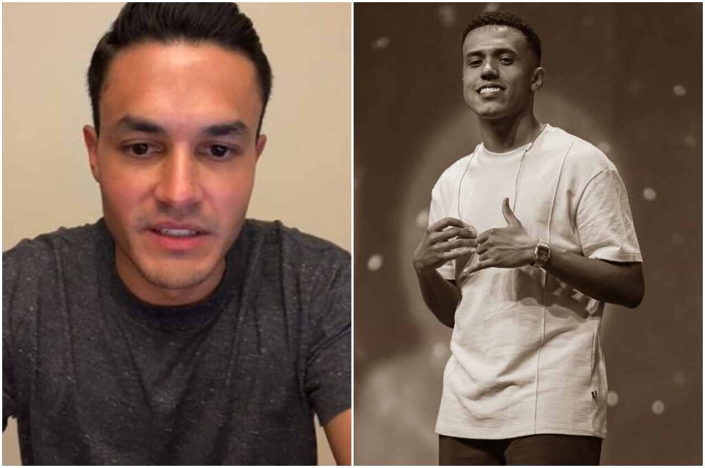 Pastor David Miranda e o cantor gospel Jonas em montagem com fotos lado a lado.