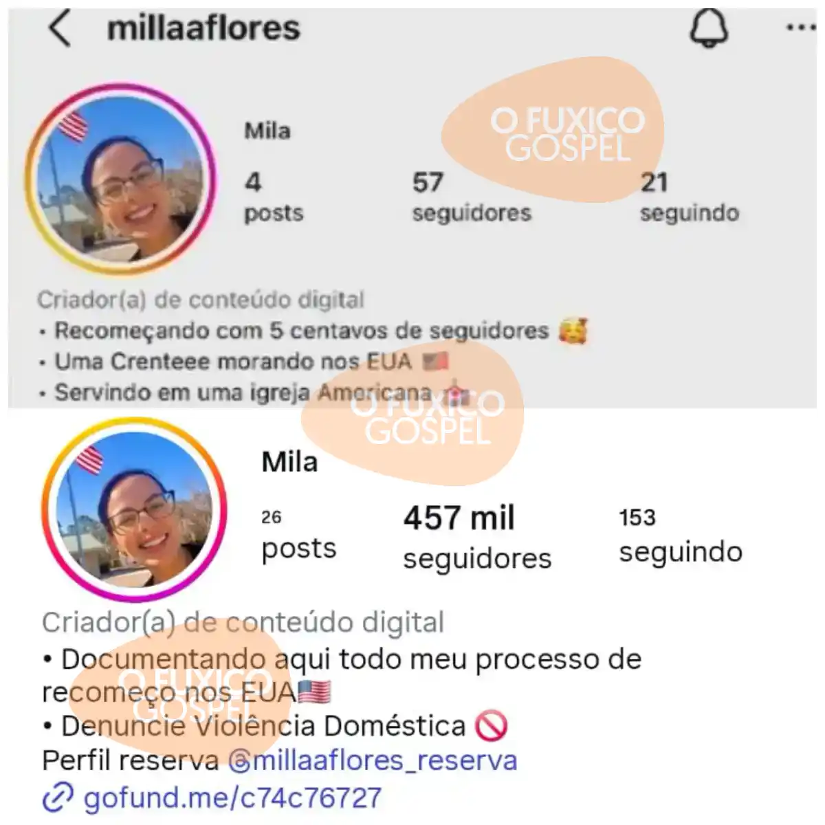 Perfil de Milla Flores no Instagram
