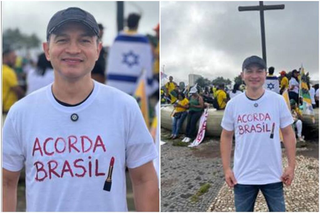 Davi Sacer participa de manifestação usando camiseta “Acorda Brasil”,