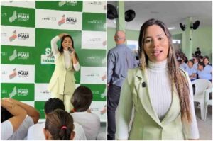 Cantora Stefhany Sousa durante apresentação em evento no Piauí