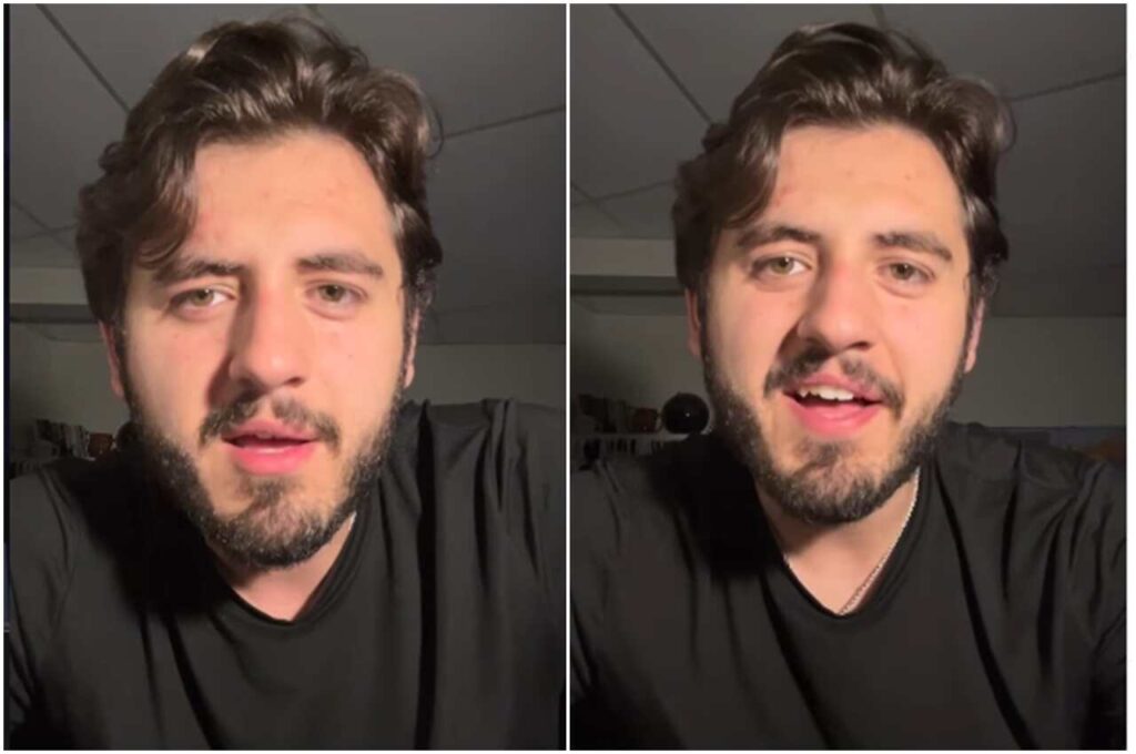 Isaac Brum em registro em vídeo, com duas expressões diferentes durante gravação em ambiente interno.