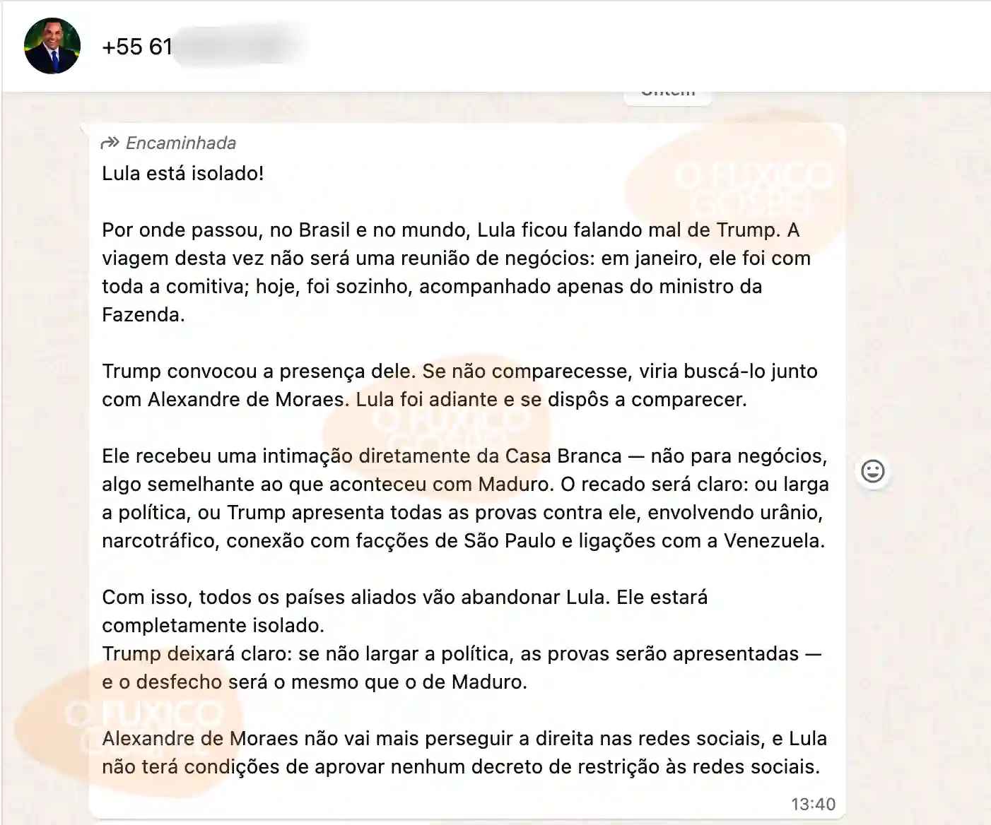 Print da mensagem enviada
