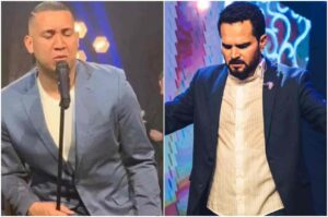 Montagem mostra os cantores gospel Alisson Santos e Luciano Camargo ministrando durante apresentações de louvor em eventos cristãos