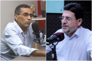 Montagem mostra os pastores Wellington Rocha e Luiz Rigonato durante participações em podcasts,