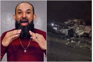 Apóstolo Ítalo Vieira e imagem de carro destruído após acidente.