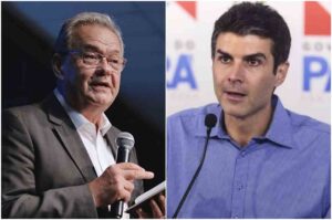 Pastor Samuel Câmara e o governador Helder Barbalho aparecem em montagem com imagens de eventos públicos e pronunciamentos