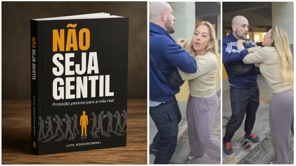 Livro "Não seja gentil" e Renata Vieira agredindo entregador