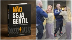 Livro "Não seja gentil" e Renata Vieira agredindo entregador