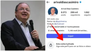 Montagem mostra o reverendo Arival Dias Casimiro e seu perfil no Instagram configurado como conta privada