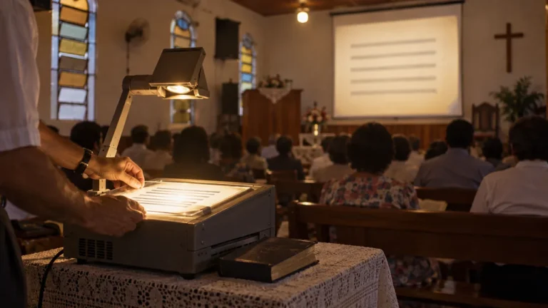 Antes do telão e do LED, igrejas exibiam letras de hinos em transparências: como mudou a forma de cantar nos cultos evangélicos