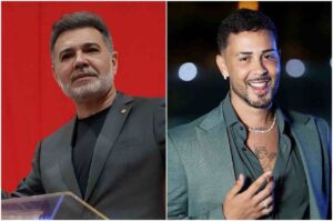 Pastor e deputado federal Marco Feliciano e influenciador Carlinhos Maia aparecem em montagem com fotos individuais.